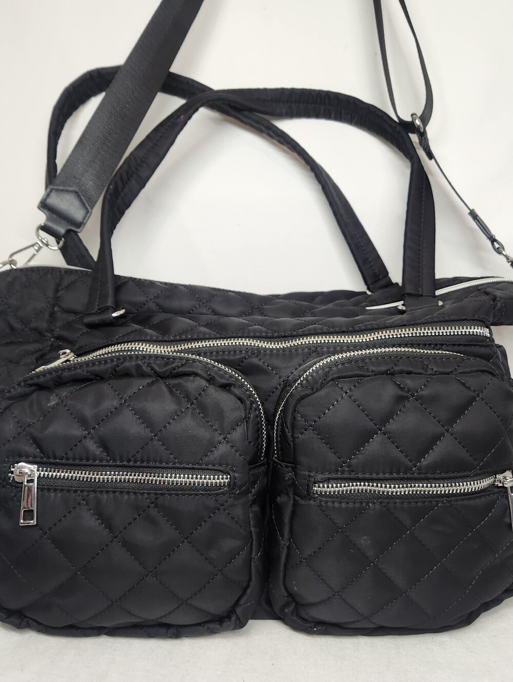 Just Fab Womens Black Quilted Shoulder / Crossbody Gym Diaper Bag